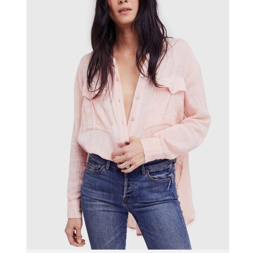 Free People Talk To Me 1/2 Button Gauzy Breathabke Women Small Oversized Top